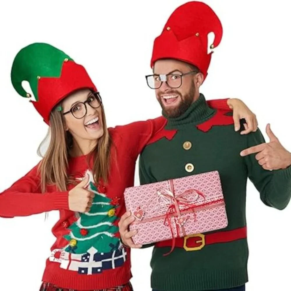 6 Packs Christmas Elf Felt Hat Santa‎ Elf Hats for Kids Adults Jingle Bells Xmas